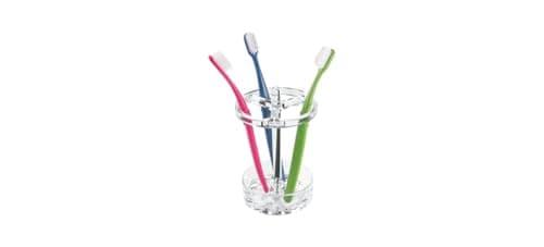 iDesign Toothbrush Holder for Normal to Large Toothbrushes, Spin Brushes, and Toothpaste, The Eva Collection - 3.75" x 3.75" x 5.75", Clear