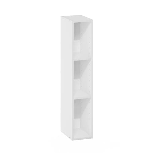Furinno Fulda Book Shelf, 3-Tier Narrow Bookshelf, Bookcase with 6-in Width Storage Shelf, 9.3 x 5.9 x 31.5, for Living Room, Bedroom, Home Office, White