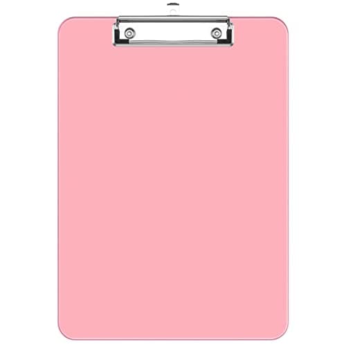 Rimilak Plastic Clipboards with Low Profile Metal Clip, Translucent Board, 12.5 x 9 In Letter Size, Office Supply, Back to School, Pink
