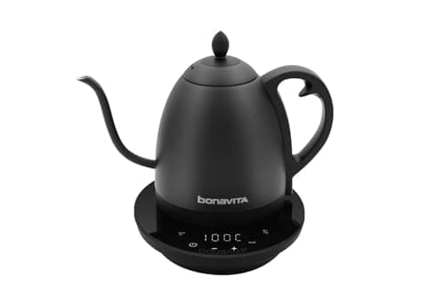 Bonavita Cosmopolitan 1.0L Gooseneck Electric Kettle, Stainless Steel Water Boiler for Coffee Brew and Tea Precise Pour Control, 6 Preset Temps, Glass Touch Panel, 1200W Fast Boil, Matte Black