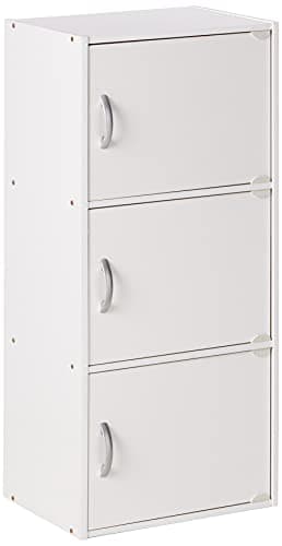Hodedah Heavy Duty Engineered Wooden 3 Door Enclosed Multipurpose Storage Cabinet with Included Hardware for Easy Assembly, White