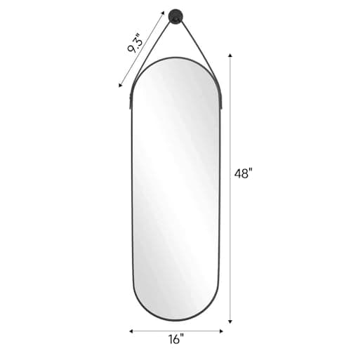 ZMYCZ Full Length Mirror, Oval Wall Mounted Mirror, 48"x16" Door Mirrors Full Length with Hanging Leather Strap with Aluminum Frame for Bathroom Living Room Entryway (Black) 4