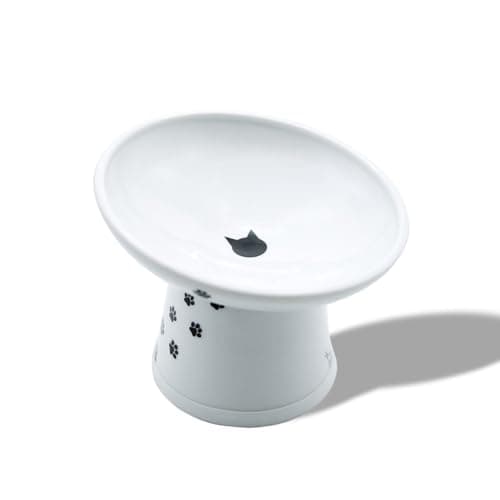 Necoichi Raised Cat Food Bowl – Ceramic Elevated 15° Tilted Cat Bowl for Whisker & Neck Fatigue, Dishwasher Microwave Safe Non-Slip Anti Vomiting Ergonomic Design (Extra Wide Tilted, 1.5-Cup Capacity)