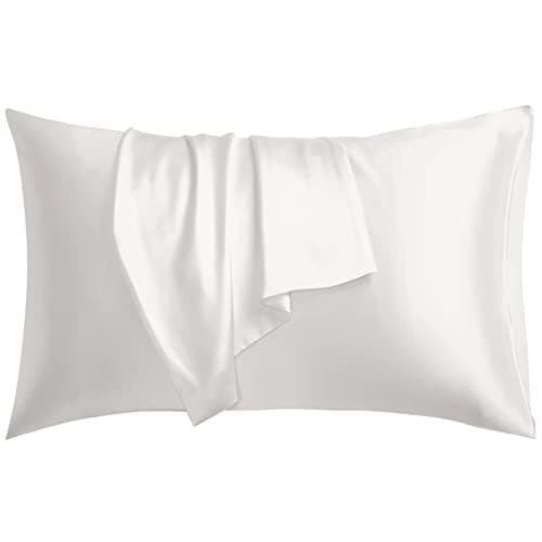 Vividomm 22 Momme 6A Grade Mulberry Silk Pillow Case Both Sides 100% Natural Pure Silk PillowCover/Sham for Hair and Skin Envelope/Tucking Closure Standar Queen King (White, Standard-1 Pack)