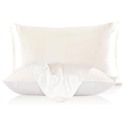 LILYSILK 19mm Silk Pillowcase for Hair and Skin with Cotton Underside Standard/Queen 20x30 Inch Ivory 1pc