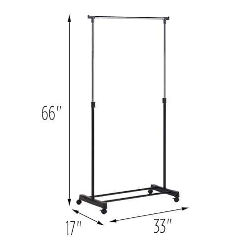 Honey-Can-Do Adjustable Height Rolling Metal Clothes Rack GAR-01122 Chrome 30 lbs 6