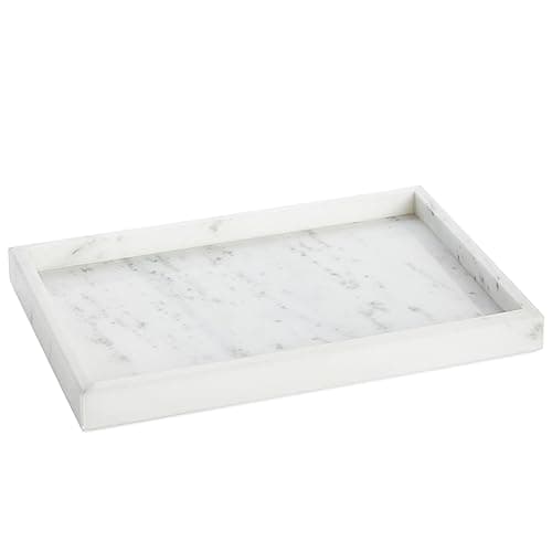 Juvale Large Marble Vanity Tray - Jewelry & Cosmetic Organizer with Drawer Organizer - Bathroom Display with Soap Tray - Home Accent Piece with Marble Decor - 11.7 x 7.7 x 1.1 in White
