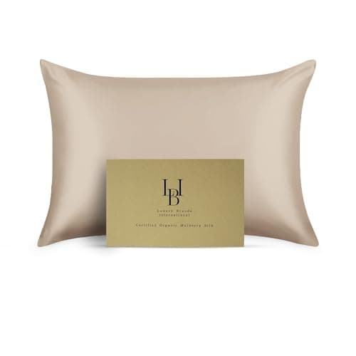 Pure Organic Silk Pillowcase Certified Organic 100% Pure Mulberry Silk Pillowcase 25 Momme Pillowcase (Taupe, Standard, Pack of 1)