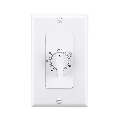 BN-LINK 60 Minute Spring Wound Bathroom Fan Timer Switch, Mechanical Countdown Light Switch Timer for Exhaust Fan & Lights, No Neutral Required, Wall Plate Included, ETL Listed, 1 Pack