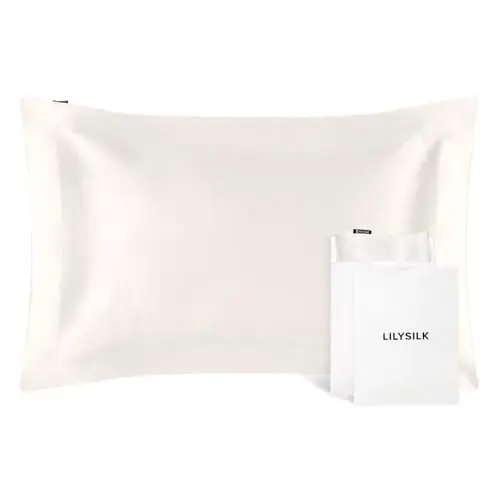 LILYSILK 100% Silk Pillowcase 1PC 25MM Pure Bed Pillowcase for Hair & Skin Oxford Envelope Double-Sides Charmeuse Silk,Ivory Standard 20x26 inches