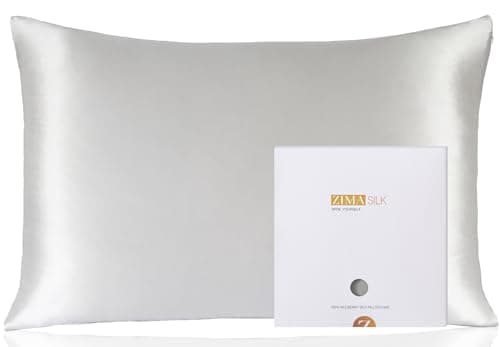 ZIMASILK 100% Pure Mulberry Silk Pillowcase for Hair and Skin Health,Soft and Smooth,Both Sides Premium Grade 6A Silk,600 Thread Count,with Hidden Zipper,1pc(Standard 20''x26'',Light Grey)