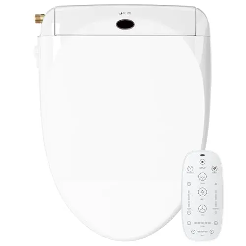 LEIVI Electric Bidet Toilet Seat with Wireless Remote and Side Panel, Multiple Spray Modes, Adjustable Heated Seat, Warm Water and Air Dryer, Auto LED Nightlight, Elongated