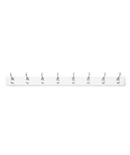 Amazon Basics Wall Mounted Modern Coat Rack for Entryway and Bedroom with Versatile Storage Hooks, Rectangular, 8-Hook, White
