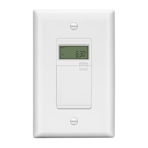 LIDER Programmable Digital Timer Switch for Lights, Fans, Motors, 7-Day 18 ON/Off Timer Settings, 1-Pole, No Neutral Wire Required, Wall Plate Included, UL Listed, White