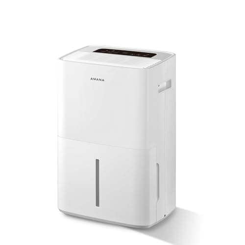 Amana 50-Pint Portable Dehumidifier with Pump for Basement, Garage, Living Room, Attic, 115V, with Auto-Shutoff and Timer, Energy Star, White