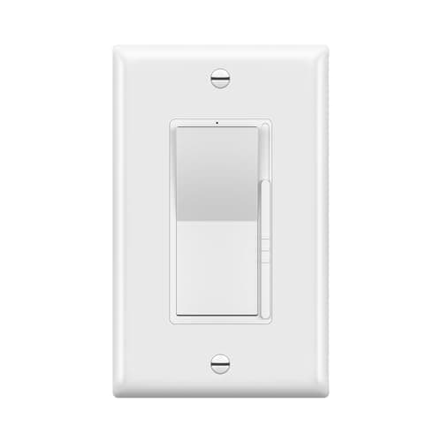 TOPGREENER Kalide Dimmer Light Switch, LED Dimmer Switch, Full Range Dimming, Single Pole/3-Way, 120VAC, 60Hz, 300W LED/CFL, Neutral Wire Not Required, Wall Plate Included, White