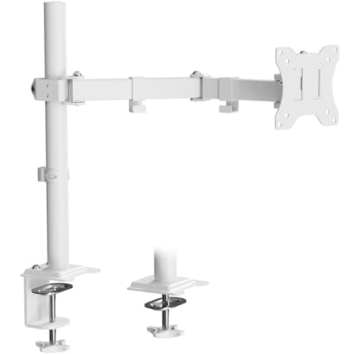 JOY worker Single Monitor Desk Mount - Fits 12"-32" Screens, Holds up to 17.6LBS, Fully Adjustable Monitor Stand with C-Clamp/Gromment Base, Removable VESA Plate 75x75 or 100x100mm, White