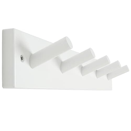 SKOLOO Wooden Wall Mounted Coat Rack,16'' Hole to Hole, 5 Pegs Bamboo Wall Hook for Hanging Clothes Robes Towels Hats,White