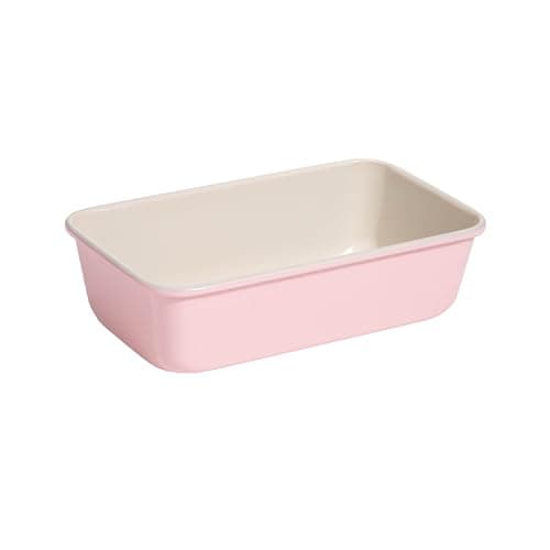Paris Hilton Nonstick Carbon Steel Bakeware Collection, 9-Inch x 5-Inch Loaf Pan, Dishwasher Safe, Made without PFOA and PFAS, Pink Cream Two-Tone