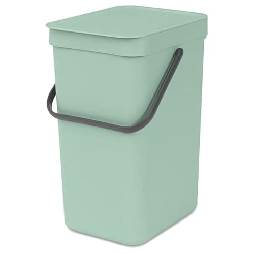 Brabantia Sort & Go Kitchen Recycling Bin | S / 3.2 Gal / 12L | Jade Green | Removable Stay-Open Lid, Carry Handle | Trash Can for Bottles, Cans, Paper, Glass | Wall-Mounting Bracket Included