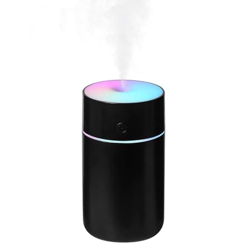 HODEMI Portable Mini Humidifier - Rechargeable Small Personal Desk Cold Mist Air Humidifier with Adjustable Colorful Atmosphere Light and 4/8 H Timer Sprays Modes for Car, Bedroom & Office (Black)