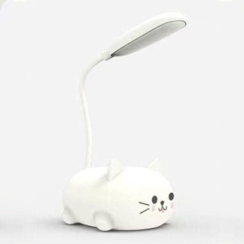 Desniltol LED Kids Lamp, Mini Cat Table Lamp, Portable LED Night Light, Cute Desk Lamp, Foldable USB Rechargeable Reading Light Children's Bedroom (White)