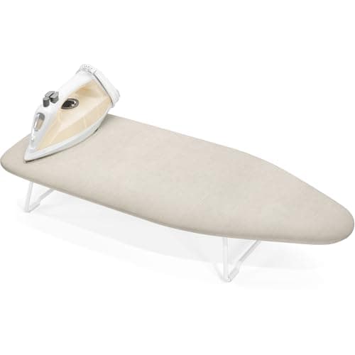 Small Ironing Board Tabletop with Heat Resistant Cover, Compact Mini Ironing Board with Metal mesh Frame,for Dorm,Apartment and Travel, Hook for Hanging, Iron Board 12x30, Iron Table Stand Beige