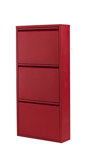 Alveon Flip Drawer Shoe Cabinet, Storage Organizer, Freestanding Shoe Rack, Wall Mounted No-Assembly (RED, 3 Drawer)