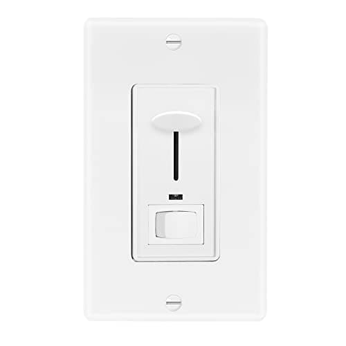 Maxxima Dimmer Electrical Light Switch - Featuring Blue Indicator Light, LED Compatible, 3-Way/Single Pole Use, 600 Watt Max, Dimmable Lamp and Lighting Control, Wall Plate Included - White 5