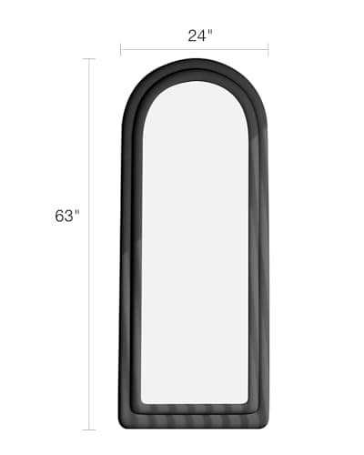 KOMCOTE Arched Floor Mirror, 24"L x 63"W, Black, Modern, Freestanding, Full Length, Flannel Frame 5