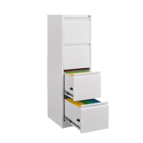 BouPower 4 Drawer File Cabinet with Lock,Metal Vertical Filing Cabinets for Home Office,Heavy Duty File Storage Cabinet for Letter/Legal/A4/F4 Size File White