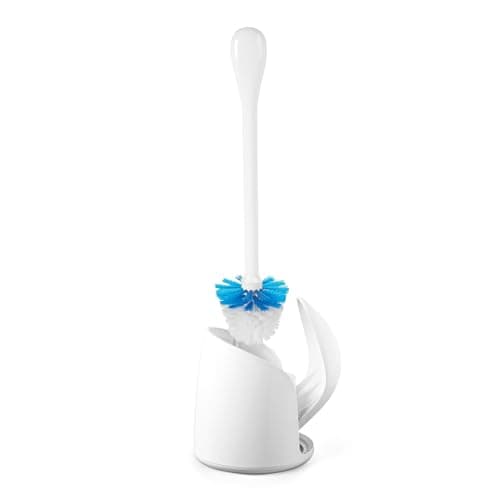 OXO Good Grips Compact Toilet Brush & Canister, Toilet Bowl Brush and Holder with Automatic Canister Door, Bathroom and Small Spaces Cleaning Supplies Essential