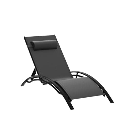 PURPLE LEAF Patio Chaise Lounge Set of 3 Outdoor Lounge Chair Beach Pool Sunbathing Lawn Lounger Recliner Chiar Outside Tanning Chairs with Arm for All Weather, Side Table Included, Black 5
