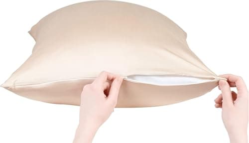 Vegan Silk - Anti Acne Pillowcase - Queen Size 20"x30" with Zipper, Premium 75% Viscose Derived from Bamboo, 25% Modal Blend, Beige, 1 Piece - Cooling Silky Satin Pillow Case - Oeko-TEX Certified