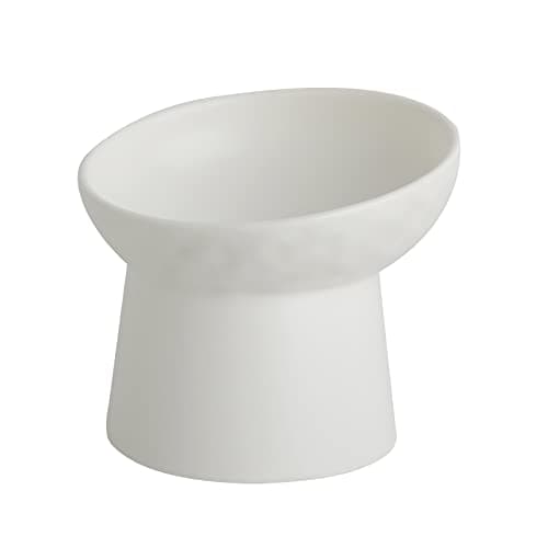 KITCHENLESTAR Ceramic Raised Cat Bowls, Elevated Tilted Cat Food and Water Bowls Set, Porcelain Stress Free Pet Feeder Dish for Cats and Small Dogs, Dishwasher and Microwave Safe, Set of 2(White) 6