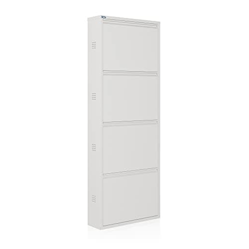 CEHA 4 Tier Metal Shoe Cabinet with Cover, Durable Shoe Storage Organizer for Entryway, Space Saving Shoe Shelf Closet with Side Ventilation Holes, 5.91" x 53.5" x 19.68", White