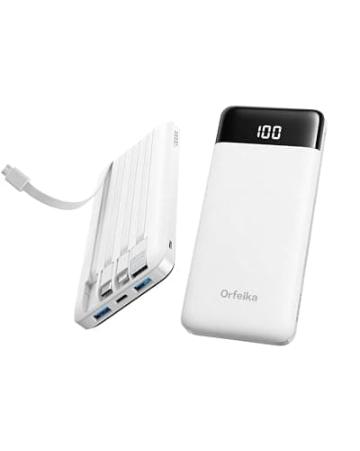 Orfeika Portable Phone Charger, 10000mAh Portable Charger Power Bank with Built-in Cables, Travel Essential Battery Pack Compatible with iPhone, Samsung, Google, iPads, Tablets, etc