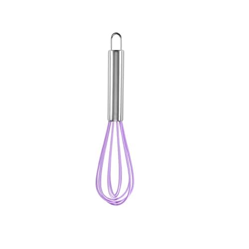 ROYALEAD Manual Silicone Whisk Manual Eggs Beater Durable Kitchen Pastry Tools Cake Baking Utensil Mixer for Baking and Cooking, 8 inches, Purple