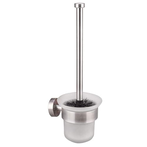 Dailyart Toilet Bowl Brush Holder Set: Deep Cleaning Toilet Brush - Bathroom Accessories Stainless Steel & Glass Toilet Cleaner Brush - No Drilling Wall Mounting Toilet Cleaner Brush with 2 Brushes 4