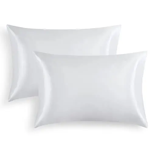 RUIKASI Satin Pillowcase for Hair and Skin - White Pillowcase Standard Set of 2, Silky Pillow Cases Standard Size 2 Pack with Envelope Closure, 20x26 inches