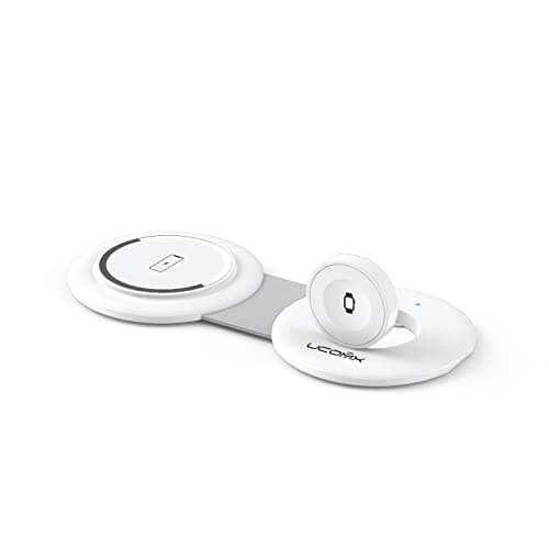 UCOMX Nano Mini Magnetic 2 in 1 Wireless Charger,Traveler Wireless Folding Charging Station,Compatible for iPhone 12/13/14/15/16 Pro Max,AirPods Pro,iWatch Ultra,Travel Charger for Multple Devices