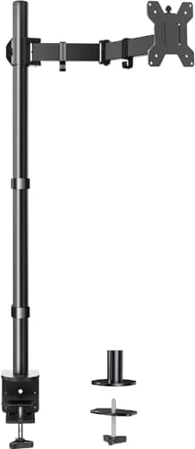 HUANUO Single Monitor Arm with 39 inch Extra-Tall Pole, Adjustable Computer Desk Mount for 13–32 inch Screens and up to 38 inch Ultrawide Screens, Hold 22 lbs, Monitor Stand with C-Clamp & Grommt Base