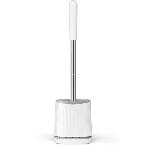 TRENTI Toilet Brush, Toilet Brush and Holder Set, Bristles Toilet Bowl Brush Head with Ventilated Holder, Wall Mounted Compact Toilet Brush Set for Bathroom Deep Cleaning (1, White)