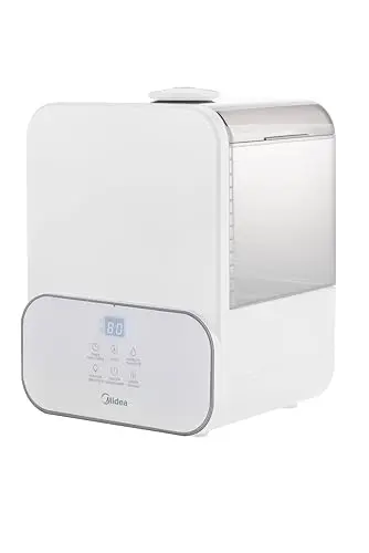 Midea 6L (1.6 Gal) Warm & Cool Mist Ultrasonic Humidifier, Top Fill Design, Smart Humidity Control with Auto Mode, 24-Hour Runtime, Essential Oil Tray, Timer & Night Light, White