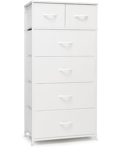 Crestlive Products Tall Dresser for Bedroom Vertical Skinny Dresser - Sturdy Steel Frame, Wood Top, Easy Pull Fabric Bins- Organizer Unit for Bedroom, Entryway, Closets - 6 Drawers (White)