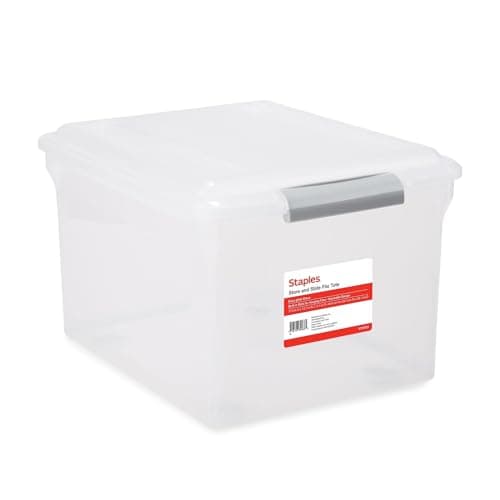 TRU RED Staples Store & Slide Hanging File Box, Latch Lid, Letter/Legal Size, Clear
