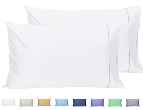 Sunflower Pillow Cases King Set of 2, 100% Cotton King Pillowcases, 20×40 inches with Silver Trim, Soft and Breathable, White