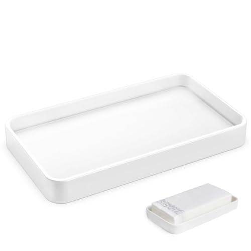 Gurygo 10" Bathroom Countertop and Vanity Tray - Kitchen Tray for Soap Bottles - Ceramic Vanity Tray for Bathroom Counter Organization - Kitchen Tray(White, Set/1)
