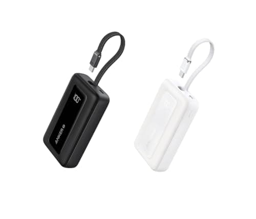 Anker Power Bank (10K, 30W, Built-in USB-C Cable) B2C - Black with White Iteration