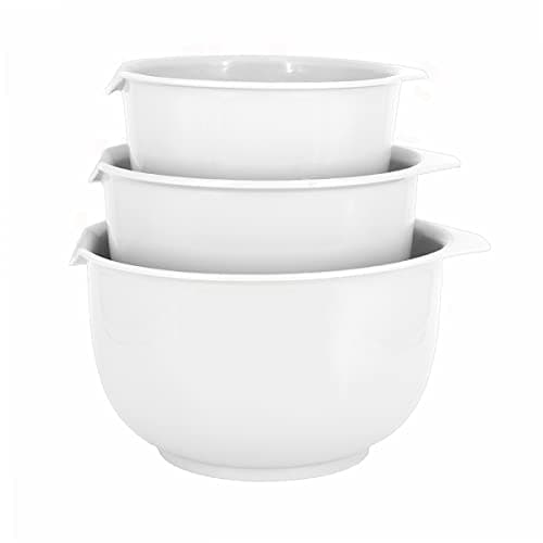 Glad Mixing Bowls with Pour Spout, Set of 3 | Nesting Design Saves Space | Non-Slip, BPA Free, Dishwasher Safe Plastic | Kitchen Cooking and Baking Supplies, White